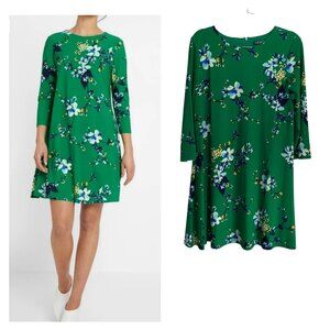 Ralph Lauren Shift Dress Green Floral Liquid Knit Womens 12 Resortware Party